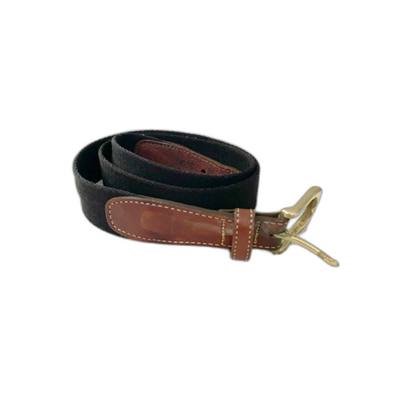 Lands End Black Canvas Brown Leather Belt Mens 36 Brass Buckle Preppy Golf - Picture 1 of 8